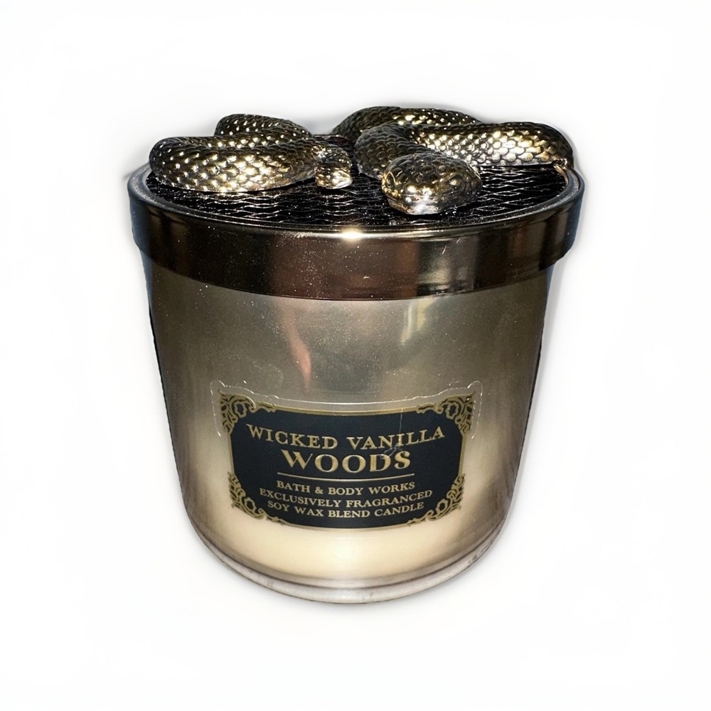 Ltd. Ed. Bath & Body Works Wicked Vanilla Woods Snake‎ Lid 3-Wick Candle 14.5 oz